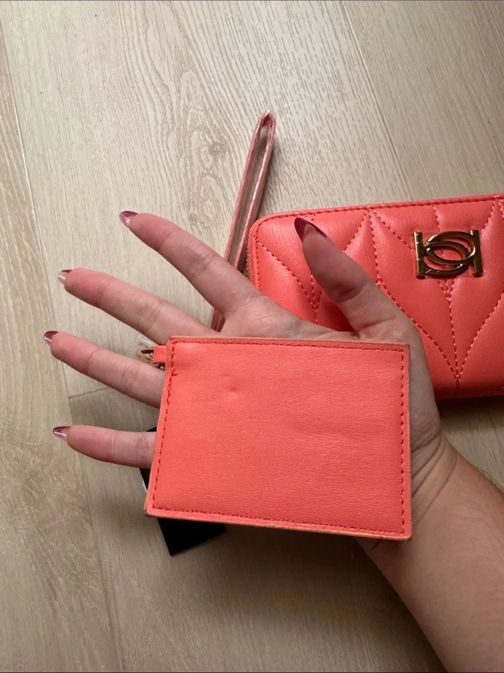 bebe Coral Quilted Wristlet Clutch with Gold Logo